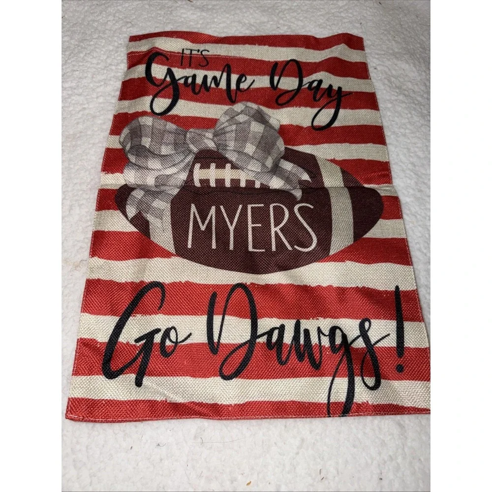 Football Game Day Garden Flag Sports Yard Go Dawgs Personalized Myers Bow
